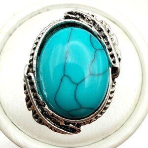 Large Oval Blue Turquoise-Style Fashion Ring